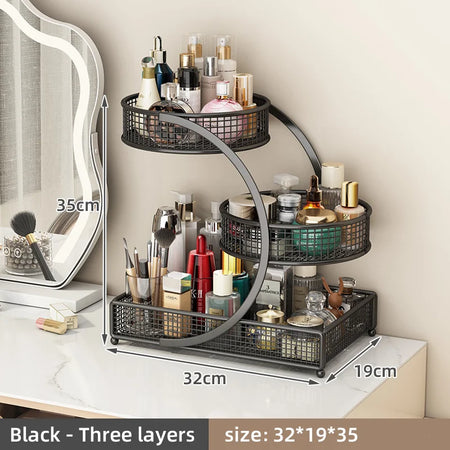 Multi Layer Shelf Cosmetics Rack &ndash; No Install Large Black-three layers