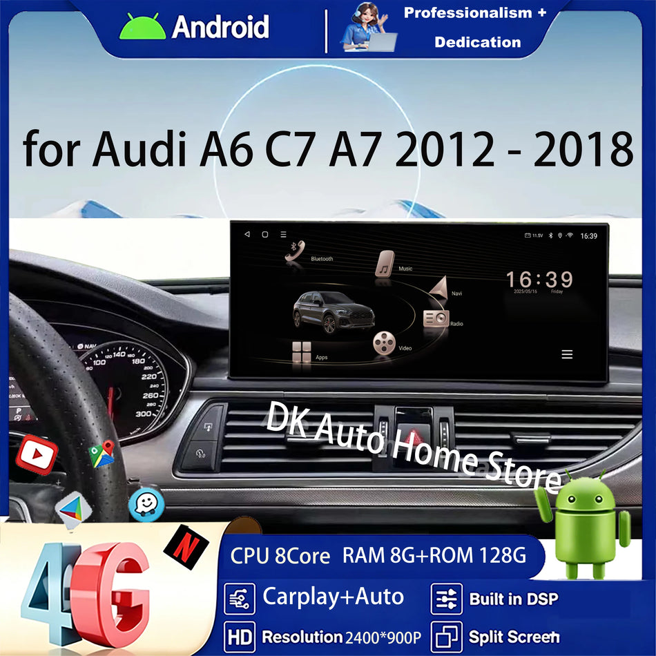 12,3-calowy jednostka głosowa Android Auto Wireless Carplay do Audi A6 C7 A7 2012-2018 QLED GPS Navi