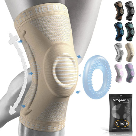 NEENCA Copper Knee Brace Knee Support with Patella Gel Pad &amp;Side Stabilizers for Knee Pain Sport Arthritis ACL Joint Pain Relief light yellow / XL
