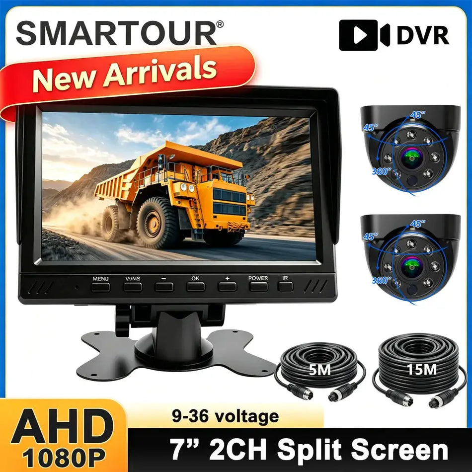 7 Inch 1080P AHD 2CH Split Screen DVR Monitor IP67 Waterproof Night Vision Backup Camera Kit, Rear View Reverse Camera for Truck by InterCyprus Trading Ltd