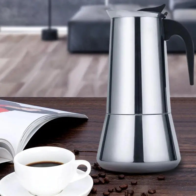 Stainless Steel Electric Moka Coffee Pot - 2/4/6/9/12 Cups