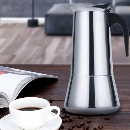 Stainless Steel Electric Moka Coffee Pot - 2/4/6/9/12 Cups