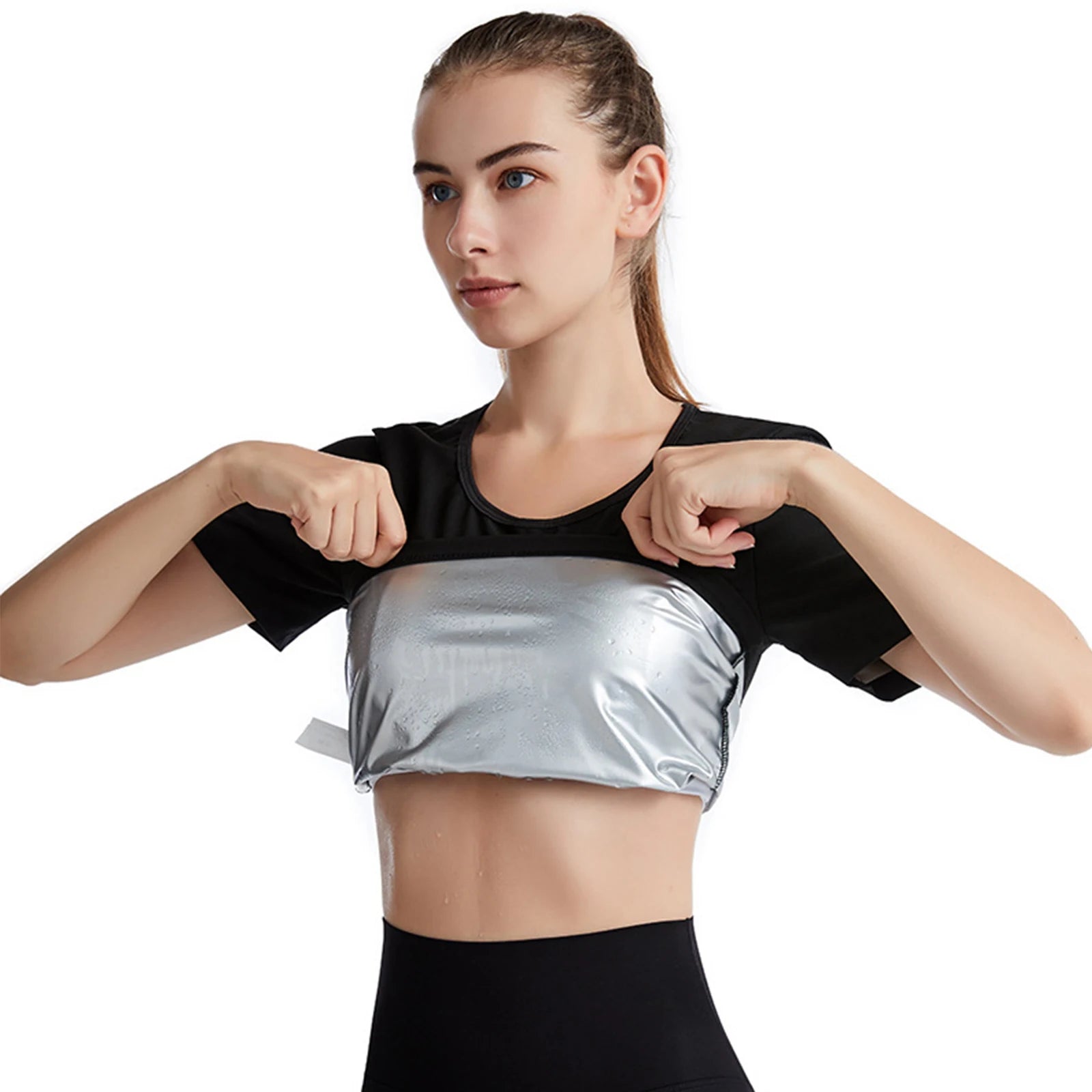Womens Sauna Sweat Weight Loss Top - Moisture Wicking Silver coating / M