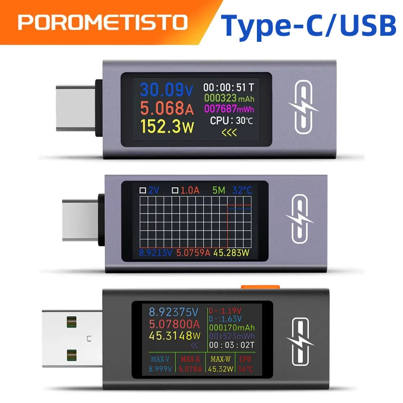 Typ-C USB tester DC 4-30V, multifunkční digitální voltmetr a ampérmetr.