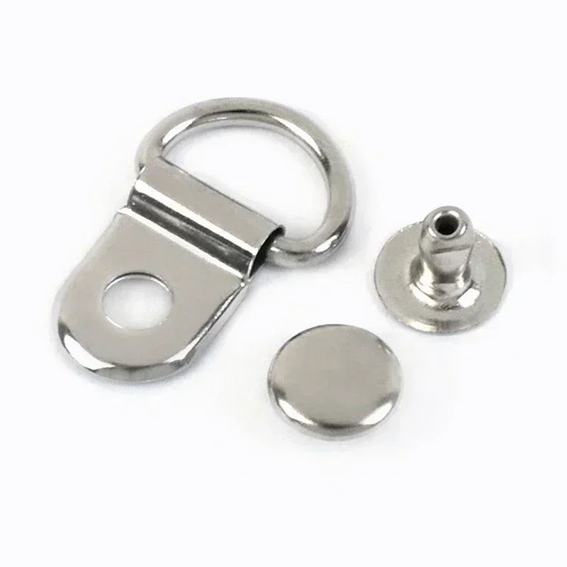 10/20/50Sets 9*14mm Metal D Ring Buckle Hiking Climbing Boots Connector Clasp Bag Strap Shoes Carabiner Installation Nails Craft 10Sets / Silver