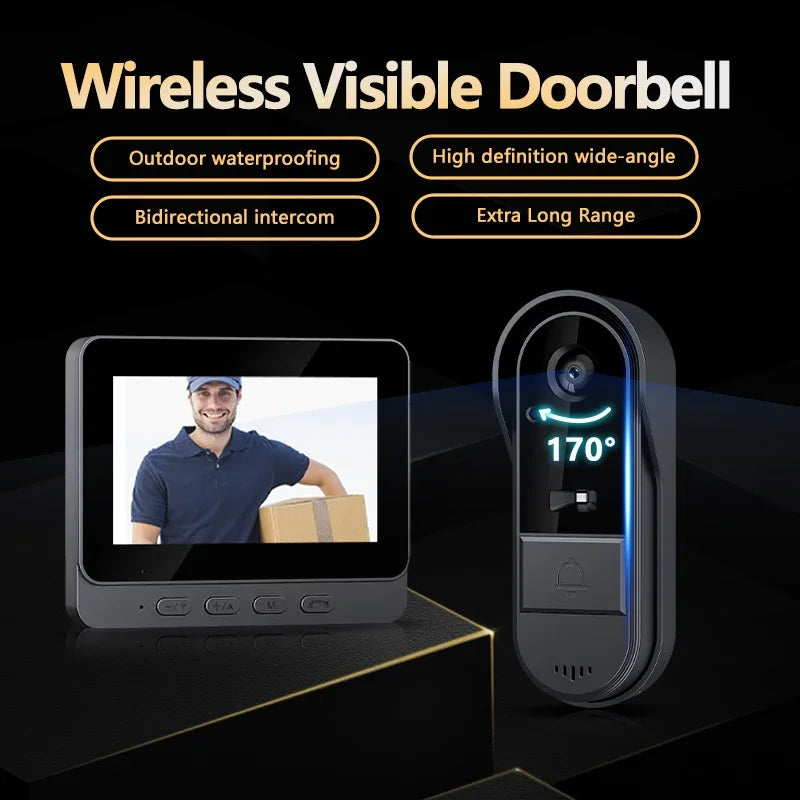 Wireless Intercom Doorbell - HD Night Vision, Waterproof 4.3&quot; IPS Screen, Smart Home Security