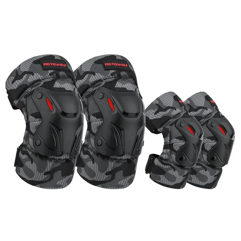 Motorcycle Elbow and Knee Pads with Adjustable Protection Armor Camouflage grey