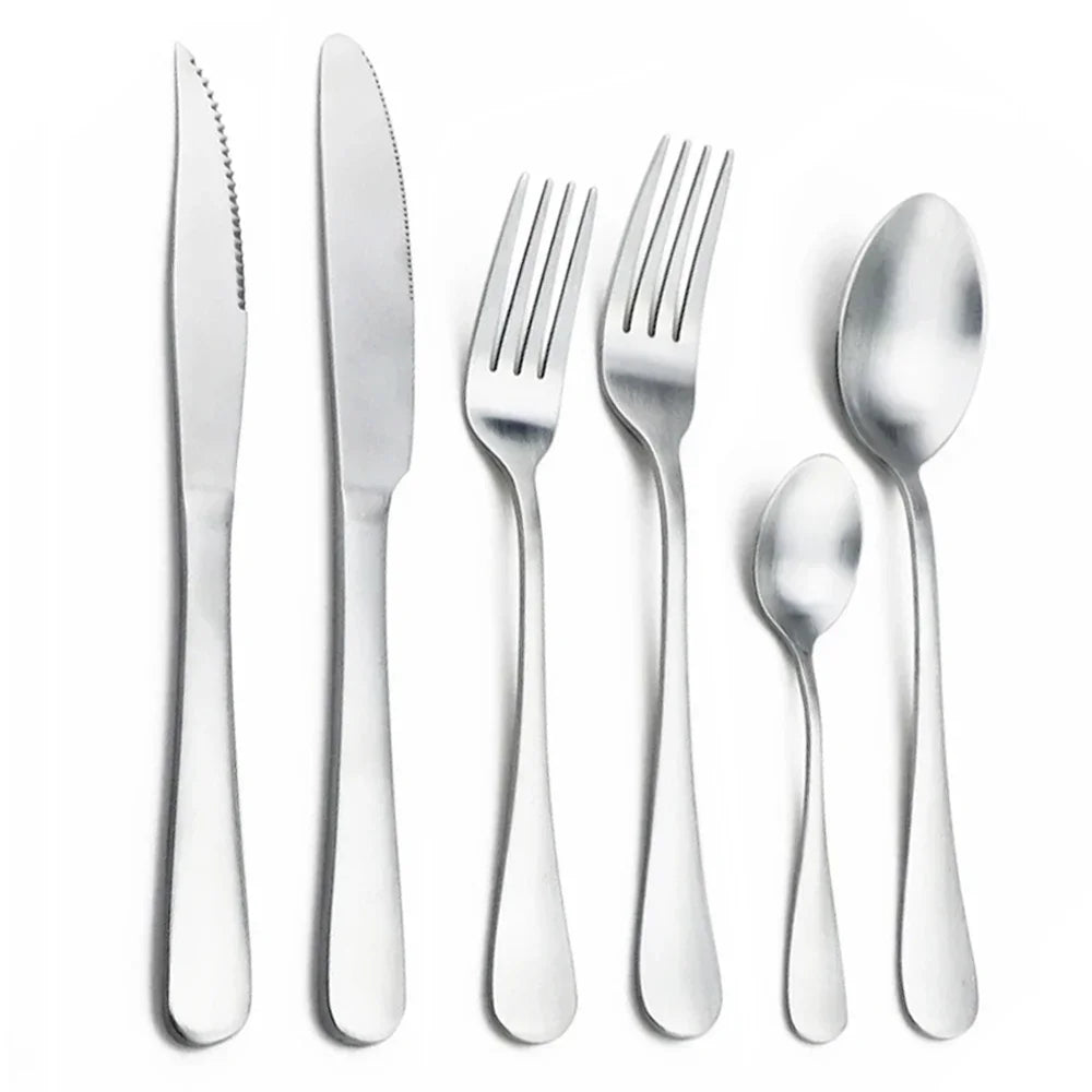 Matte Silver Cutlery Set &ndash; Eco-Friendly Stainless Steel Dinnerware 6pcs