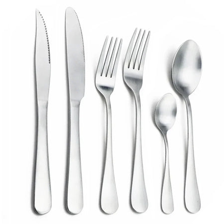Matte Silver Cutlery Set &ndash; Eco-Friendly Stainless Steel Dinnerware 6pcs
