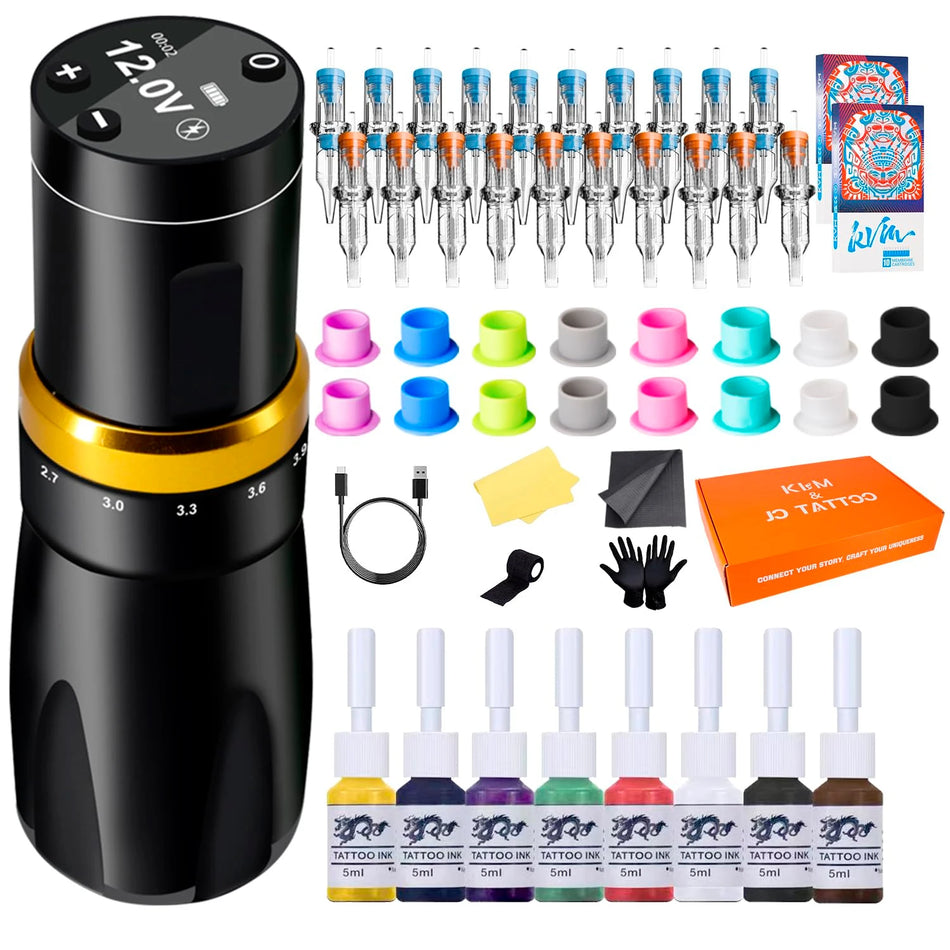 KVM Drahtloses Tattoo Stift Set 7 Hub einstellbar 1500mAh