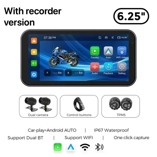 TOTNG 6.25 Inch Portable Smart Display &ndash; IP67 Waterproof Navigation with Dual Bluetooth M8QCT-1S12 / 64G