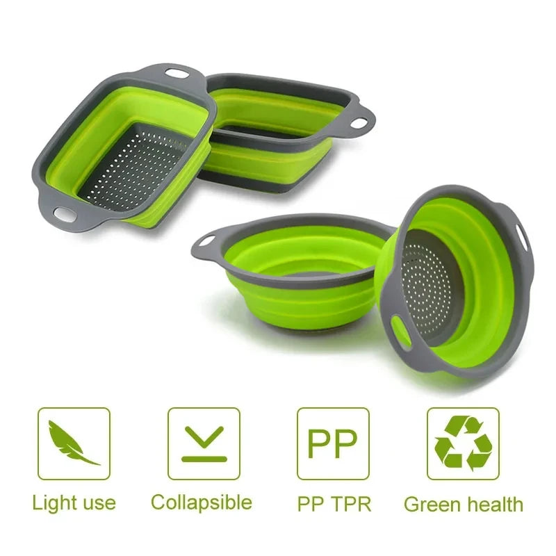 2PCS Silicone Folding Colander Kitchen Strainer - Foldable &amp; Eco-Friendly