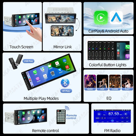 6.9 Inch MP5 Car Radio 1Din - Wired CarPlay Android Auto