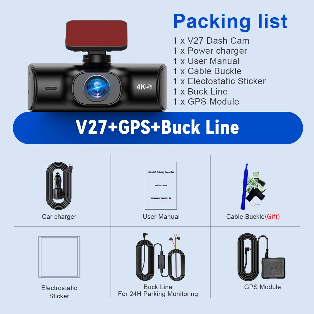 Soam 4K Full HD Dual Dash Camera V27-GPS-BL / None