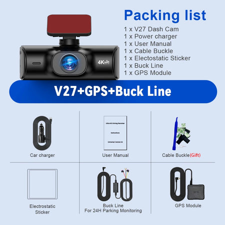 Soam 4K Full HD Dual Dash Camera V27-GPS-BL / None