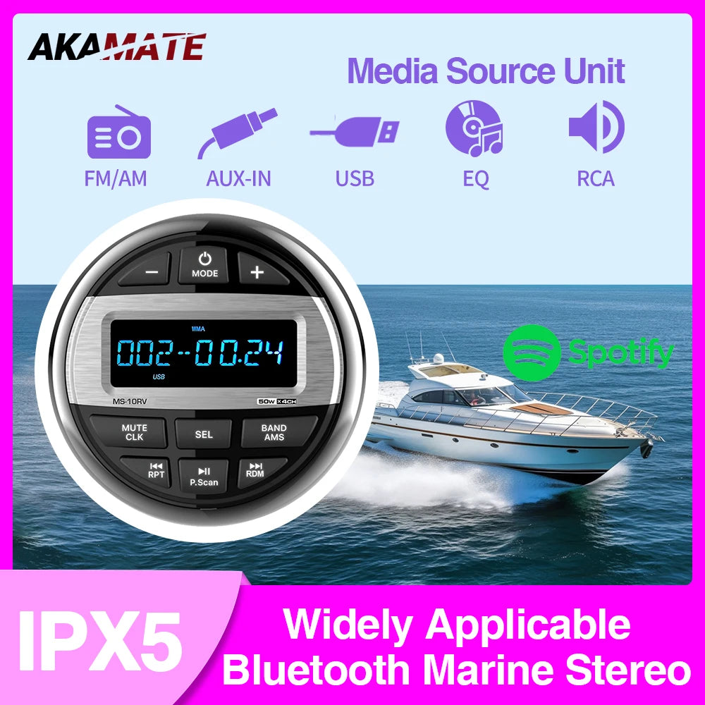 AKAMATE MS-10RV &ndash; Waterproof Bluetooth Marine Stereo Default Title