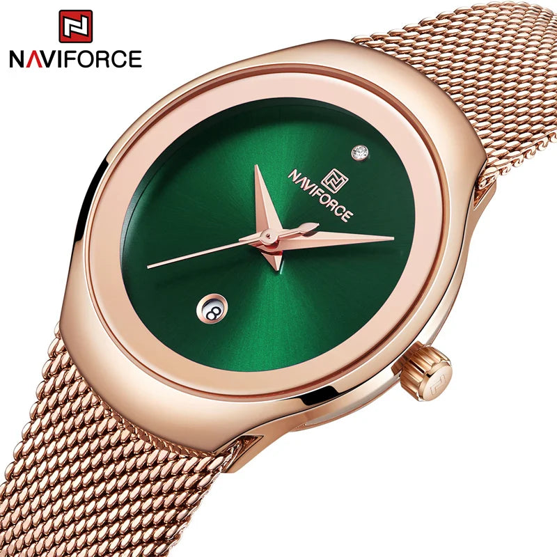 🟠 Naviforce 2022 Γυναίκες ρολόγια πολυτελείας Rose Gold Ultra Thin Ladies Watch Luxury Αδιάβροχο χαλαζία Χωροταξίας Γυναίκα Relogio Feminino