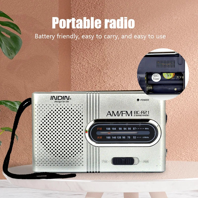 BC-R21 Portable AM/FM Radio with Built-In Speaker and Headphone Compatibility