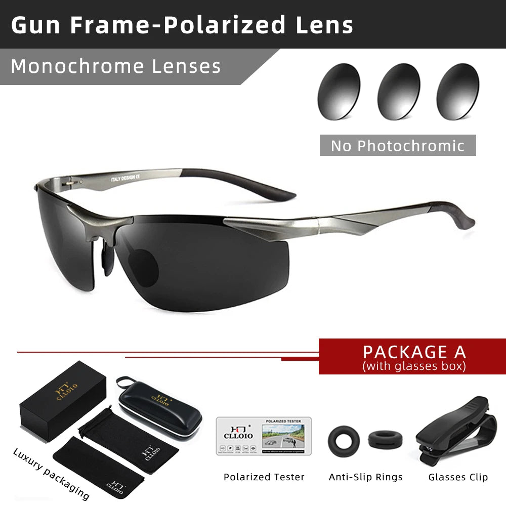 CLLOIO Photochromic Aluminum Sunglasses &ndash; Polarized UV400 Gun-Polarized