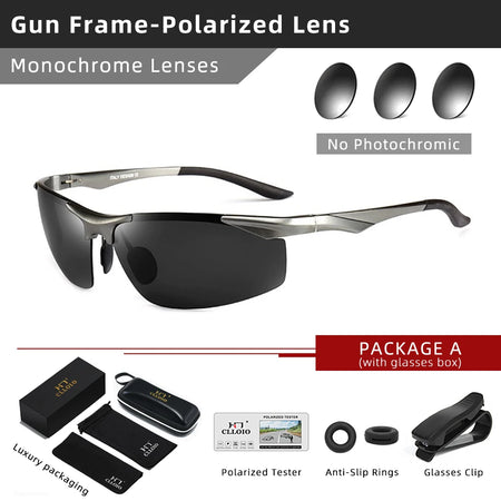 CLLOIO Photochromic Aluminum Sunglasses &ndash; Polarized UV400 Gun-Polarized