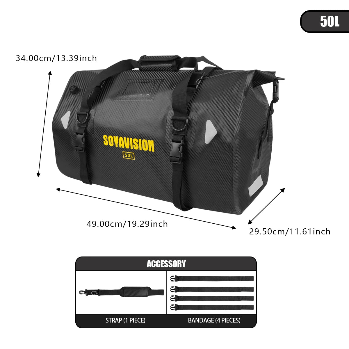 SOYAVISION Y-MC0171 &ndash; Waterproof Motorcycle Rear Seat Bag 50L Carbon fiber