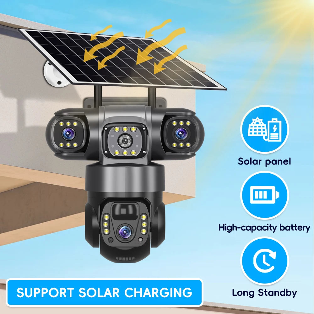 V380 PRO 3 Lens 4G Solar Camera HD 12MP 6K Outdoor CCTV Waterproof Night Vision Two-Way Audio Camera Mobile Tracking IP Camera