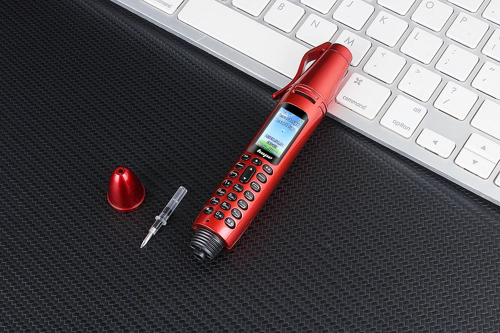 Funny Cute Pen Phone Two Sim Mini Camera 2G GSM &ndash; Compact Red / with 16G card