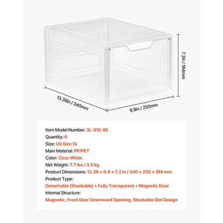 SucceBuy Clear Stackable Shoe Boxes &ndash; Magnetic Door 6PCs White / United States
