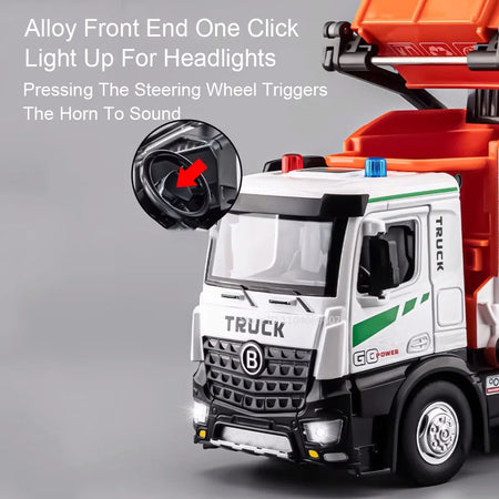 1:18 Model Toy Electric Sanitation Garbage Trucks Metal Diecast Alloy Crane Sound Light Doors Opened Engineering Vehicle Gifts