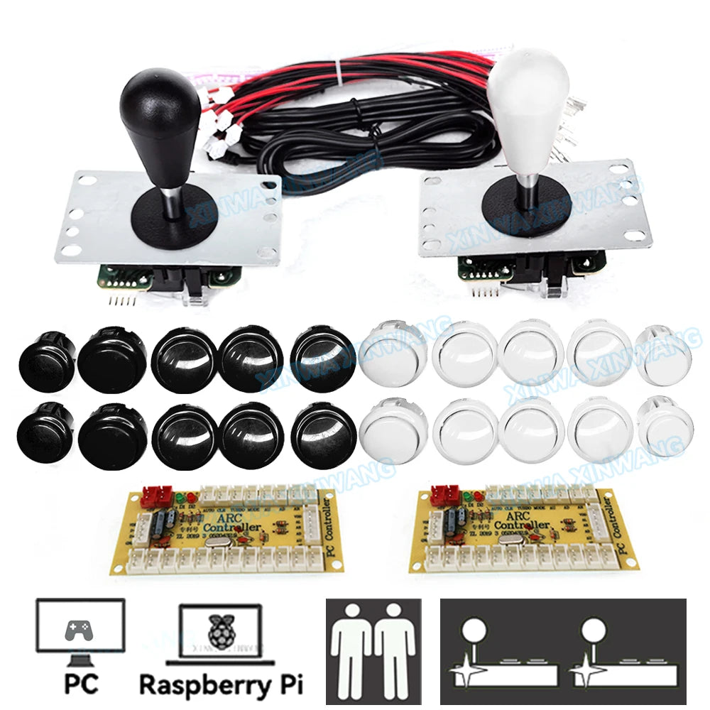 Arcade Joystick DIY Kit for PC and Raspberry Pi 2 player white black