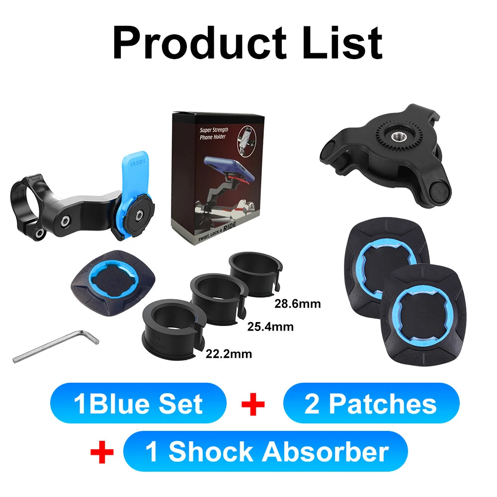 QUAD-LOCK Motorcycle Bike Phone Holder &ndash; 360 Degree Rotatable Navigation Support Blue Sets G
