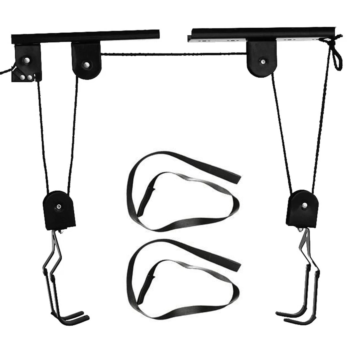Bicycle Hoist Garage Storage Bike Lift &ndash; Overhead Pulley 1 hanger 2 lanyards