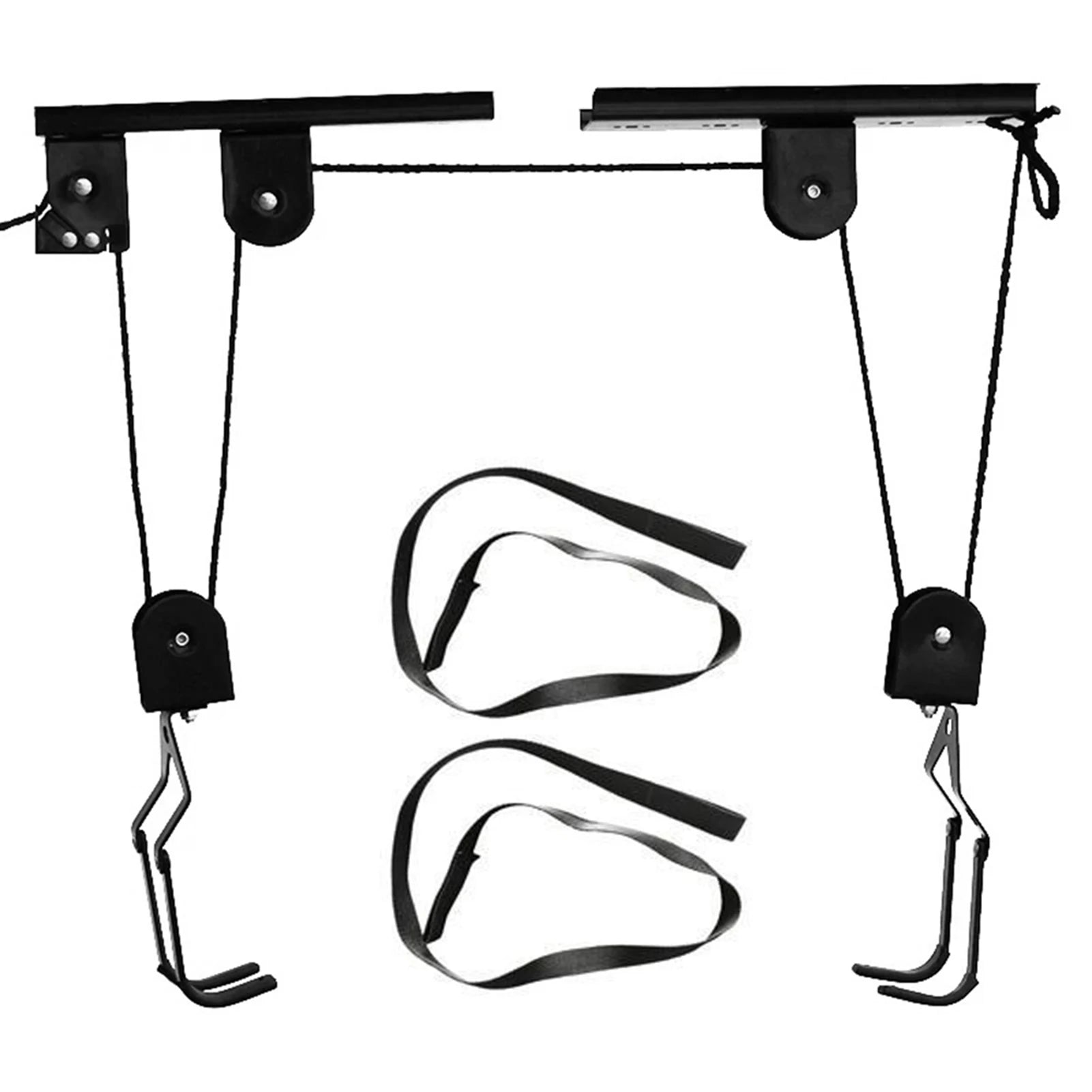 Bicycle Hoist Garage Storage Bike Lift &ndash; Overhead Pulley 1 hanger 2 lanyards