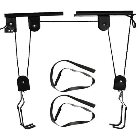 Bicycle Hoist Garage Storage Bike Lift &ndash; Overhead Pulley 1 hanger 2 lanyards