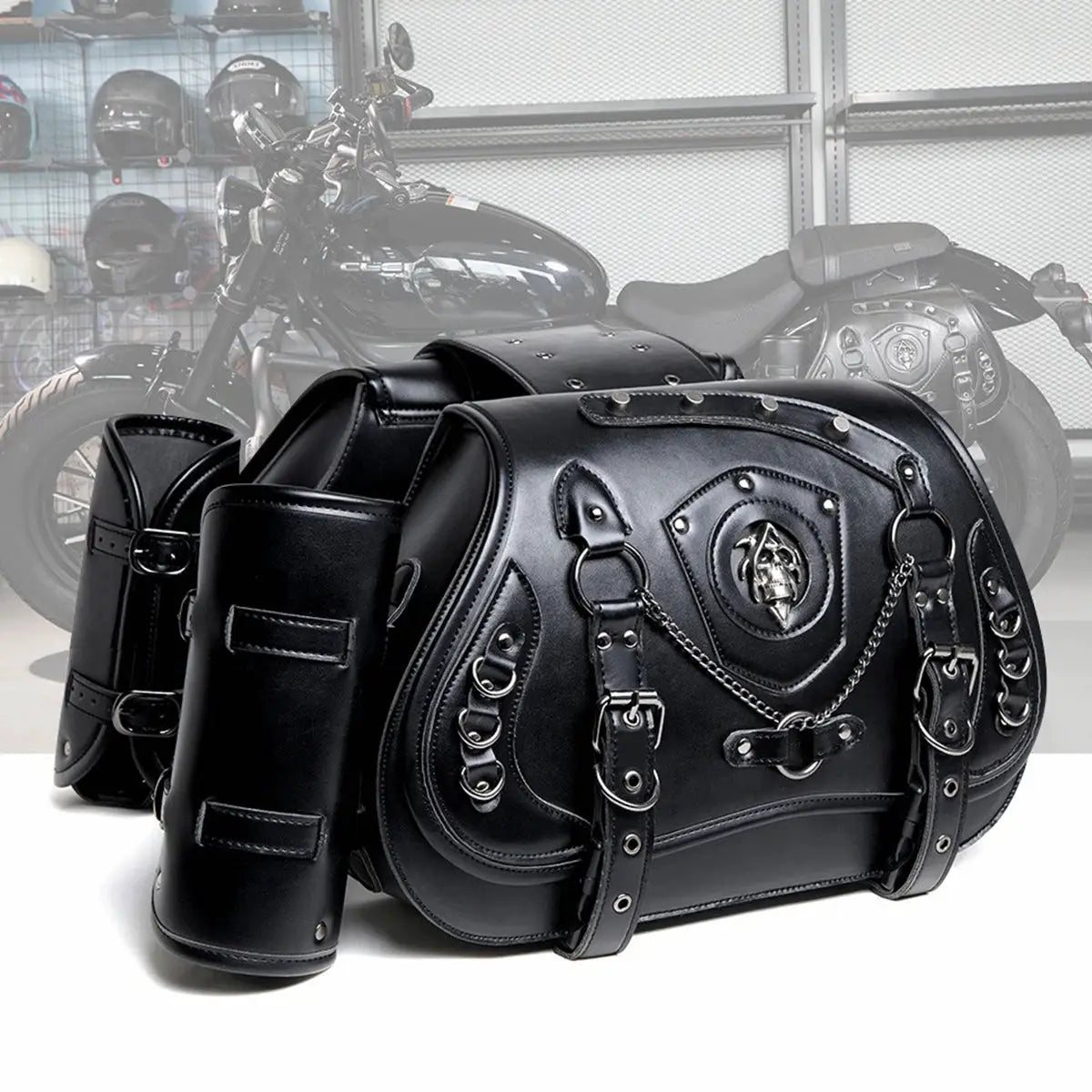 2Pcs Universal Motorcycle Retro Tool Bag PU Leather Saddlebag Motorcycle Saddlebag Side Bag Punk Style Moto Bag Multifunctional by InterCyprus Trading Ltd