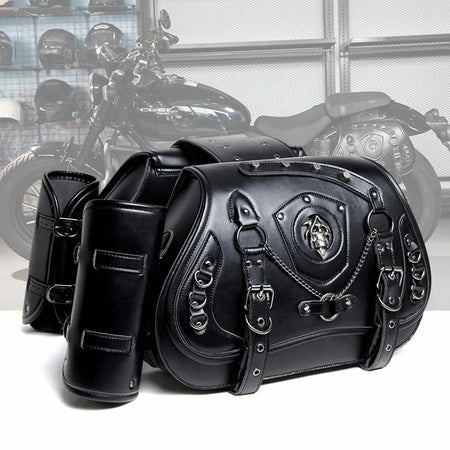 2Pcs Universal Motorcycle Retro Tool Bag PU Leather Saddlebag Motorcycle Saddlebag Side Bag Punk Style Moto Bag Multifunctional by InterCyprus Trading Ltd