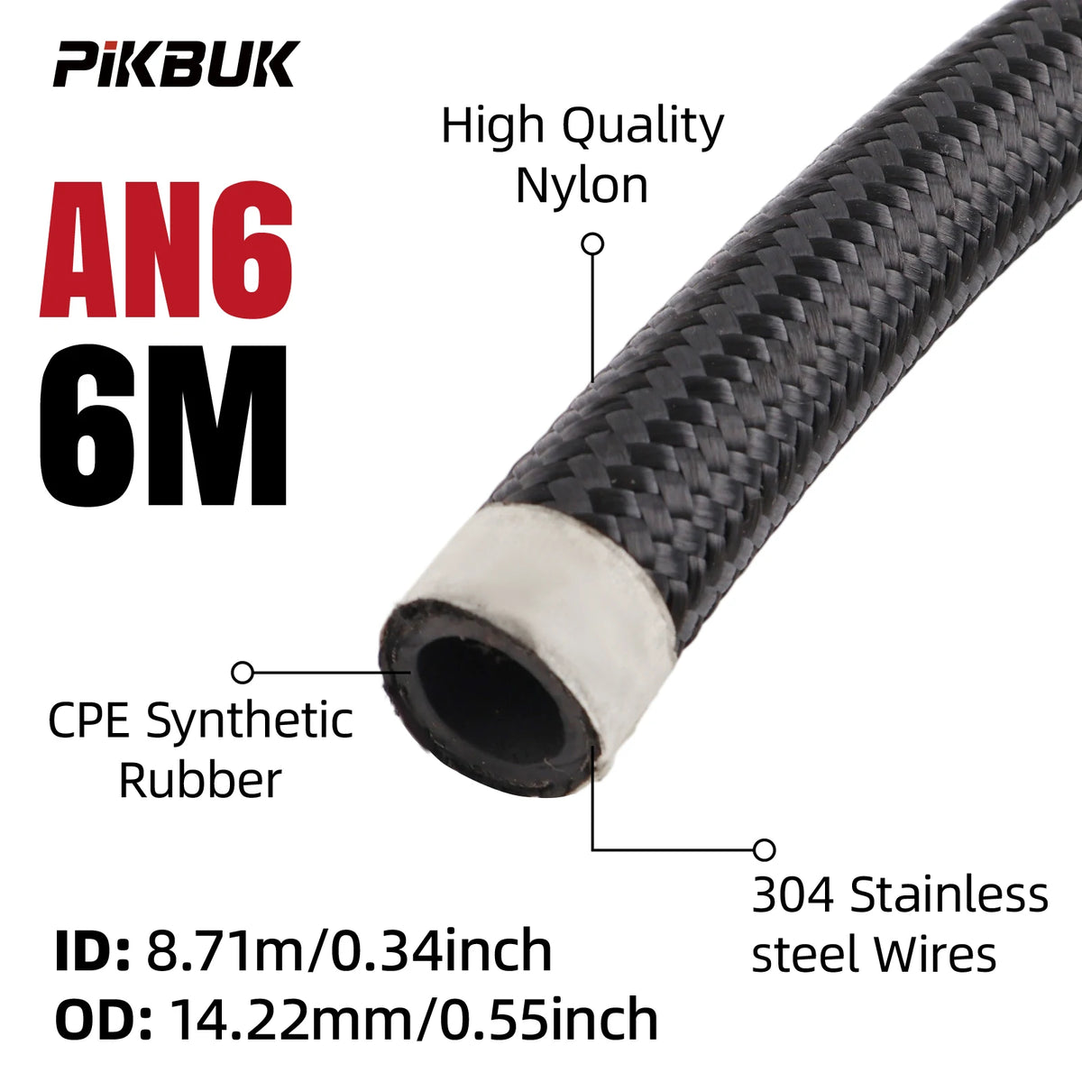 Stainless Braided Fuel Hose With AN4 AN6 AN8 Fittings For 1M To 6M by InterCyprus Trading Ltd