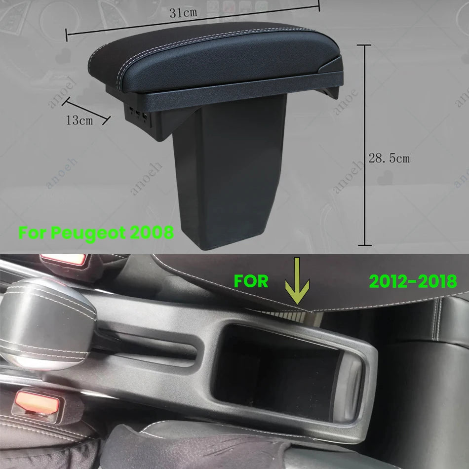 Úložný box s lakťovou opierkou a nabíjaním cez USB pre Peugeot 2008 2012-2018