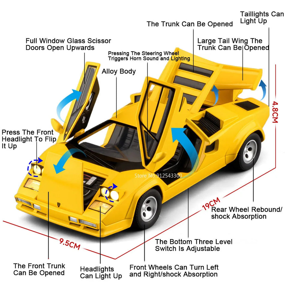 Model de mașină diecast 1:24 cu caroserie din aliaj pentru Lamborghini Countach LP500S