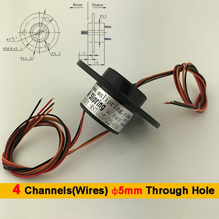 2A Hollow Shaft Slip Ring 5mm Through Hole &ndash; Multi Channel 4 Channels(Wires)