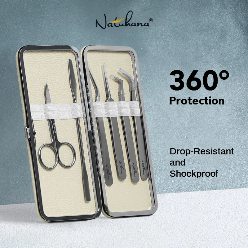 NATUHANA Eyelash Tweezers Set with Elegant Storage Case