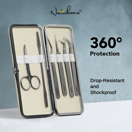 NATUHANA Eyelash Tweezers Set with Elegant Storage Case
