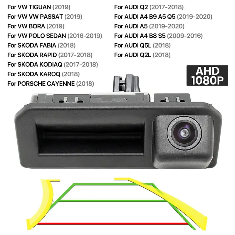 170° AHD 1080P Car Reverse Backup Trunk Handle Trajectory Camera For Audi Q2 Q3 Q5 A5 VW Bora Skoda Kodiaq Kroq Cayenne 2017-22 by InterCyprus Trading Ltd