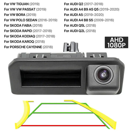 170° AHD 1080P Car Reverse Backup Trunk Handle Trajectory Camera For Audi Q2 Q3 Q5 A5 VW Bora Skoda Kodiaq Kroq Cayenne 2017-22 by InterCyprus Trading Ltd