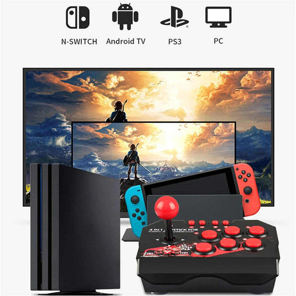 4 in 1 Retro Arcade Station Fighting Stick - USB Joystick Controller for PS3/Switch/PC/Android