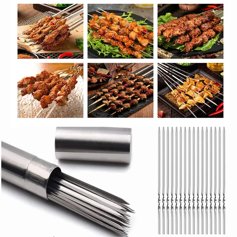 Stainless Steel Barbecue Skewers - Reusable BBQ Kebab Sticks for Grilling