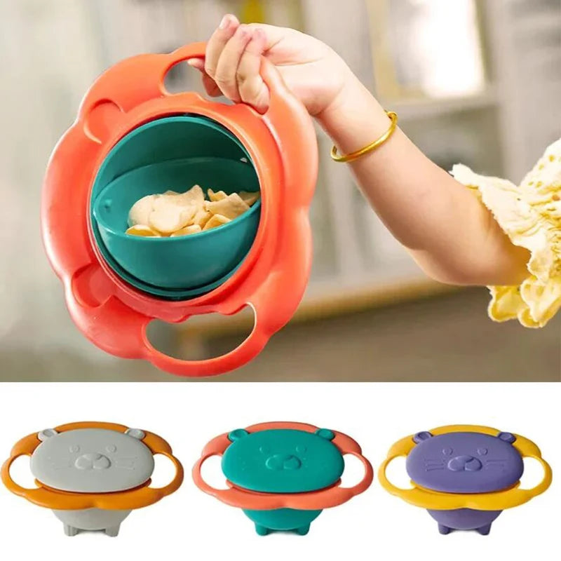 NoEnName_Null 360&deg; Spill-Proof Gyro Bowl for Kids with Cartoon Lion Design