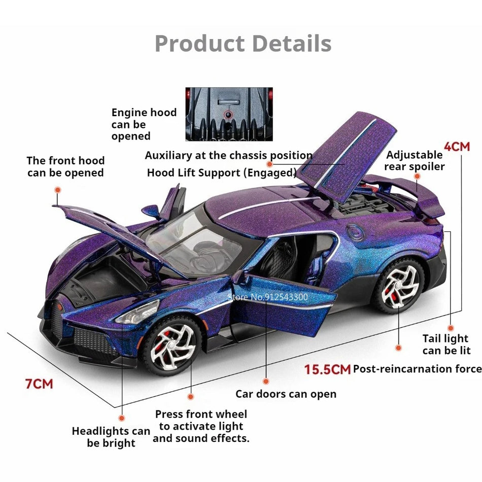 1:32 Mașină de model Diecast La Voiture Noire Tourbillon cu spoiler posterior ajustabil