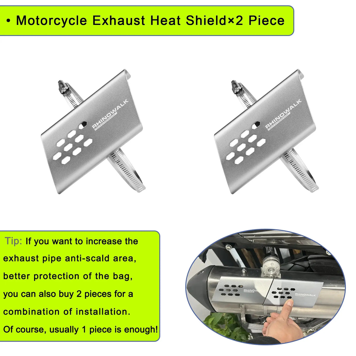 Rhinowalk Motorcycle Exhaust Pipe Heat Shield 1 or 2 Pc Universal Motor Exhaust Protector Cover Guard Anti-scalding Accessory by InterCyprus Trading Ltd