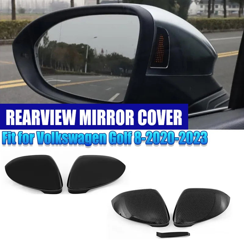 VW Golf Mk8 için ABS Karbon Fiber Desenli Parlak Siyah Dikiz Aynası Kapağı